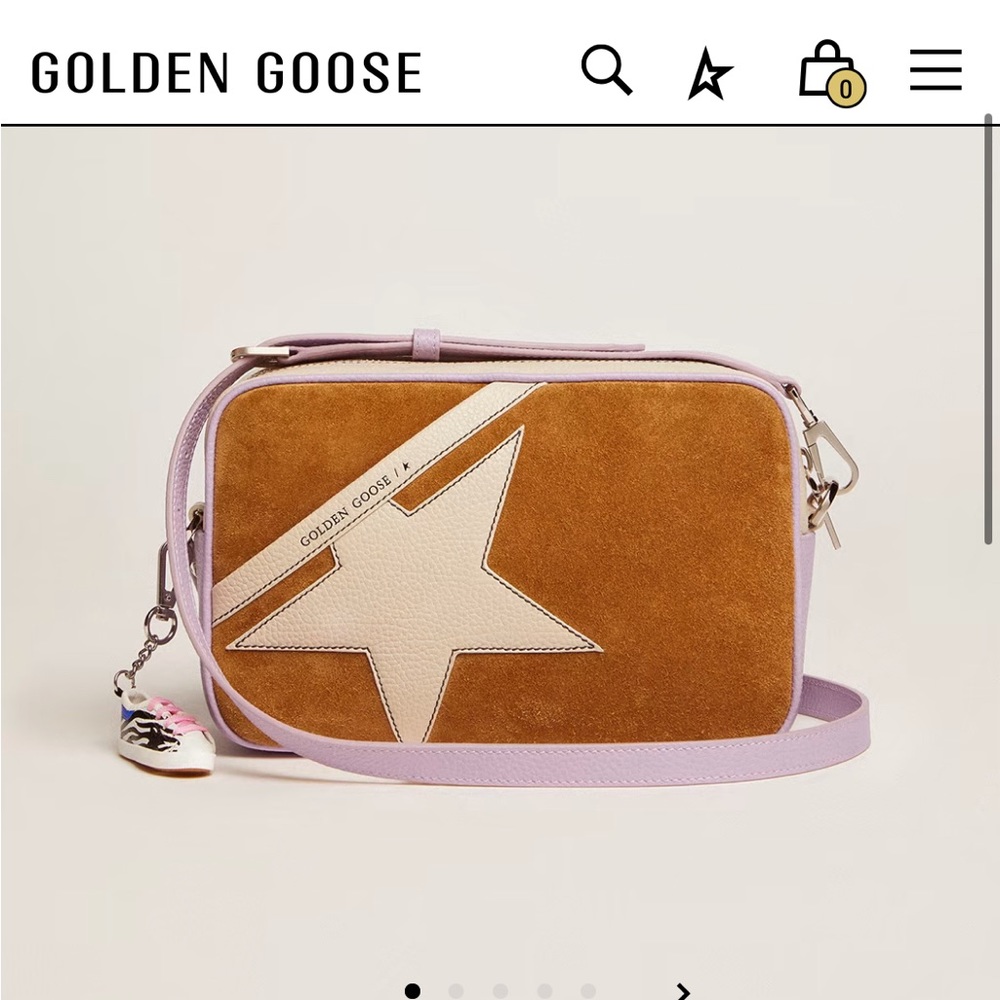 Golden Goose Star Purse Bag (white and lilac leather with camel-colored suede)
